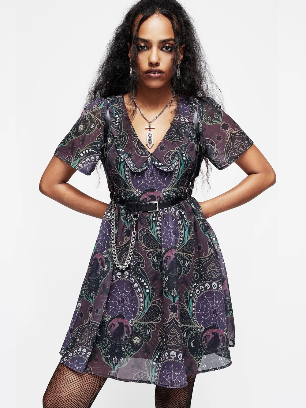 Clarette Chiffon Frill Collar Mini Shirt Dress